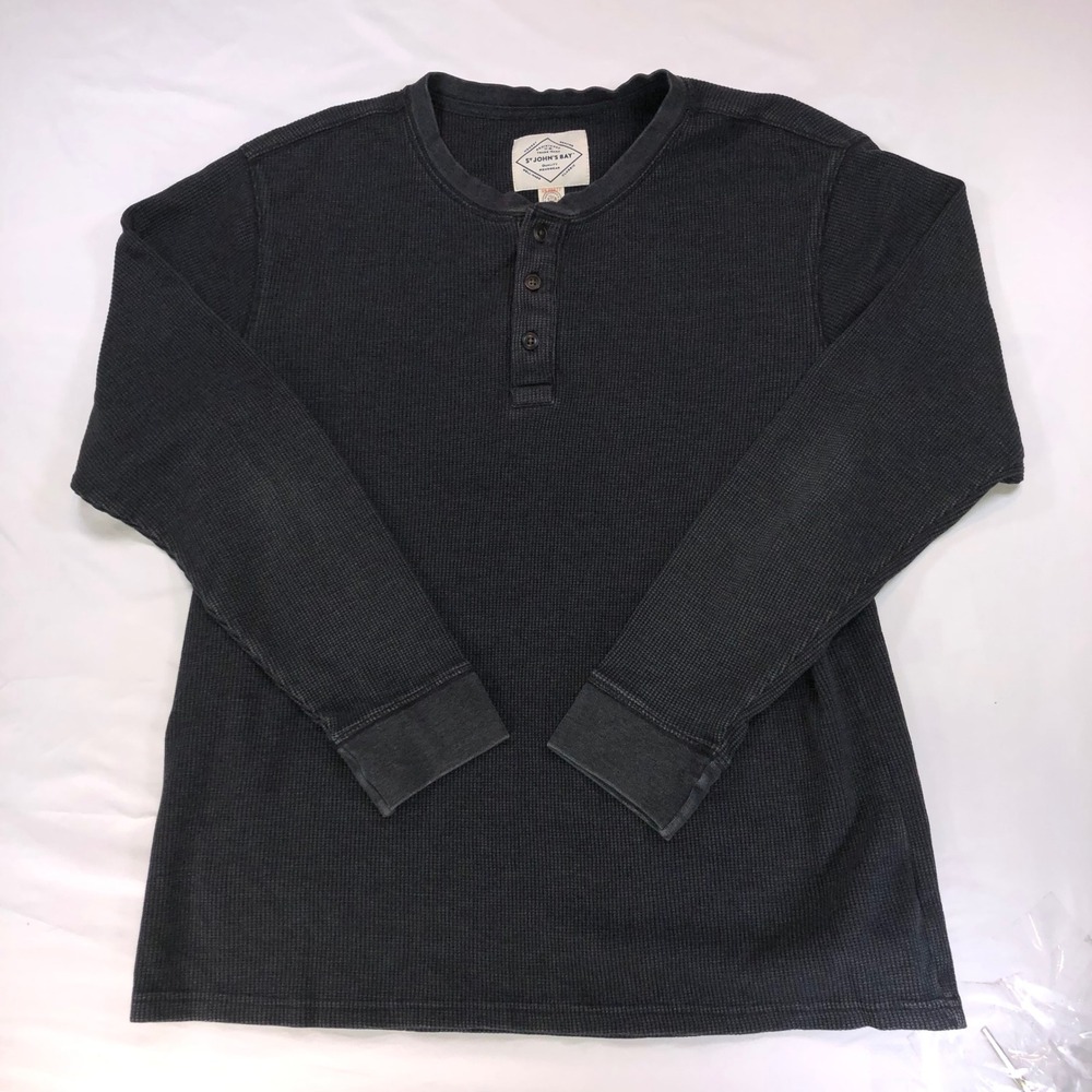 Lot of 2 St Johns Bay Mens XL Henley Thermal Waffle Knit Shirts Black Green
